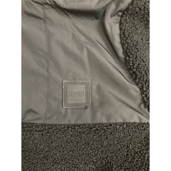 HUGO BOSS Boys Black Faux Fur Shearling Hooded Logo Sweatshirt Jacket Size 10 - Picture 4 of 7